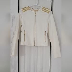 Michael Kors White Bomber Jacket with Gold Accents